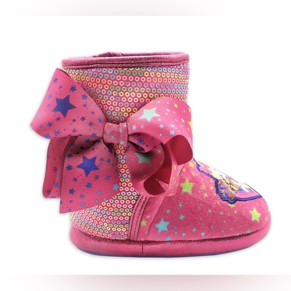 JoJo‎ Siwa and Bowbow pink sequin oversized pink bow booties slippers size 9-10 - Picture 1 of 14